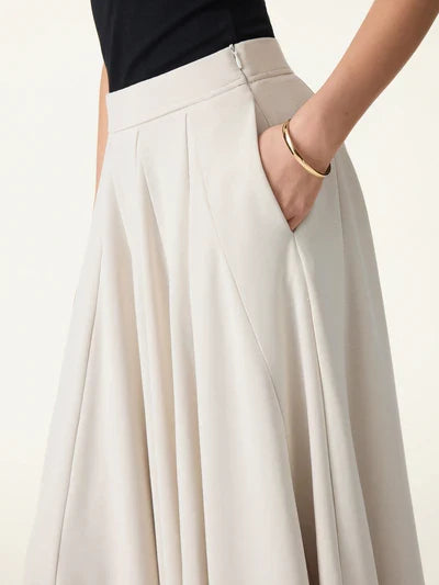 Mid Rise Elastic Pull-On Godet Hem Lyocell Midi Skirt