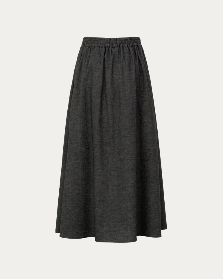 Women’s Elastic Waist Pleated Hemp Blend Flowing Maxi Skirt