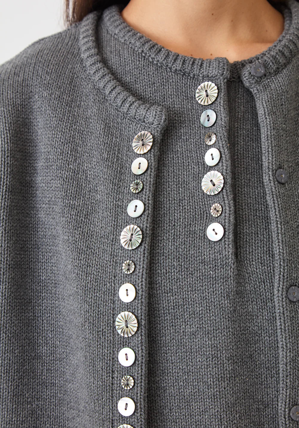 Women’s Crewneck Cotton Multi Shell Button Knit Cardigan